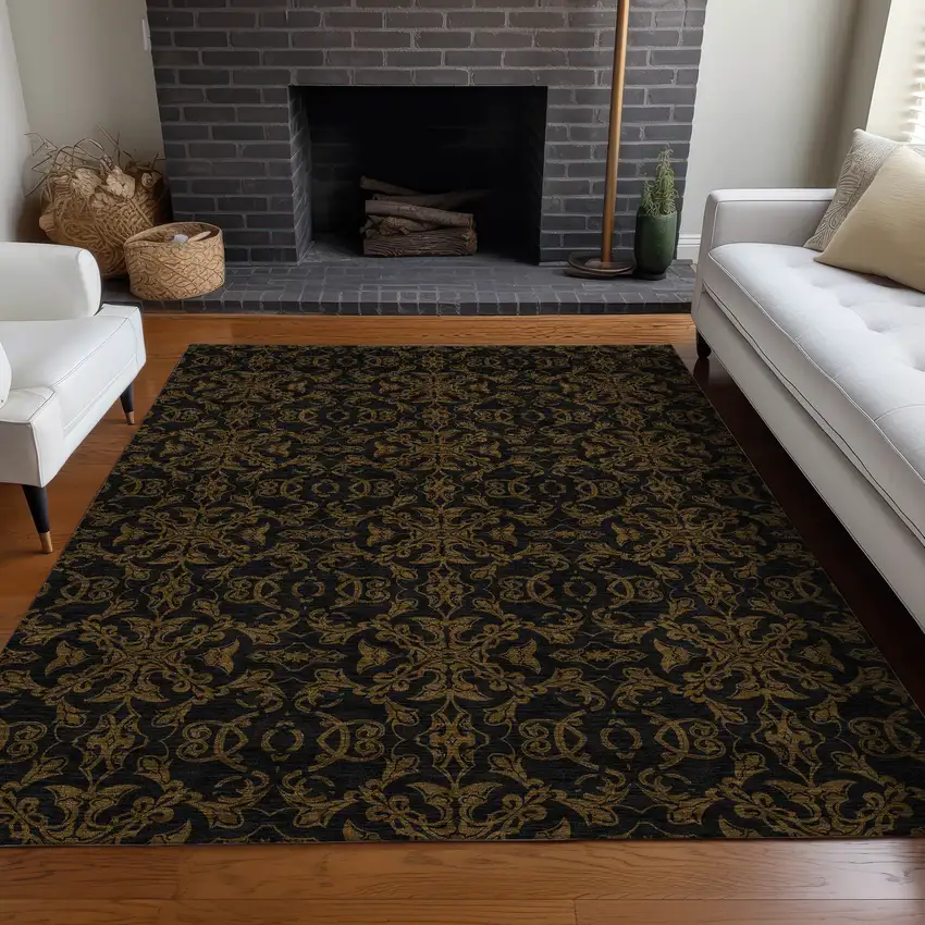 Brown And Charcoal Medallion Washable Area Rug With UV Protection Photo 5