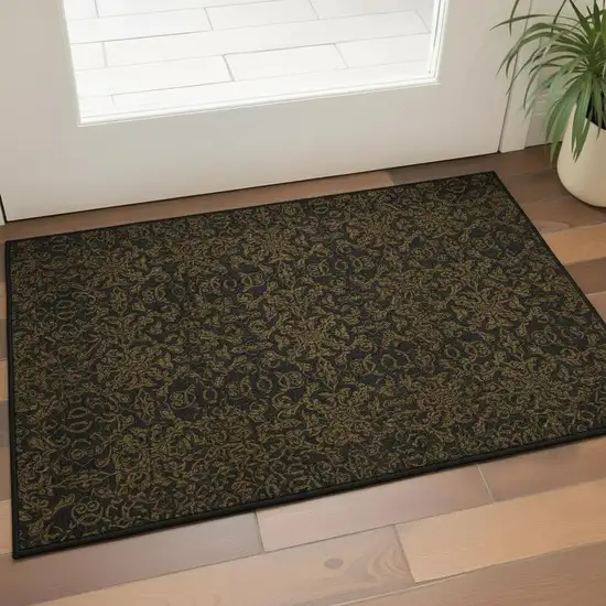 Brown And Charcoal Medallion Washable Area Rug With UV Protection Photo 2