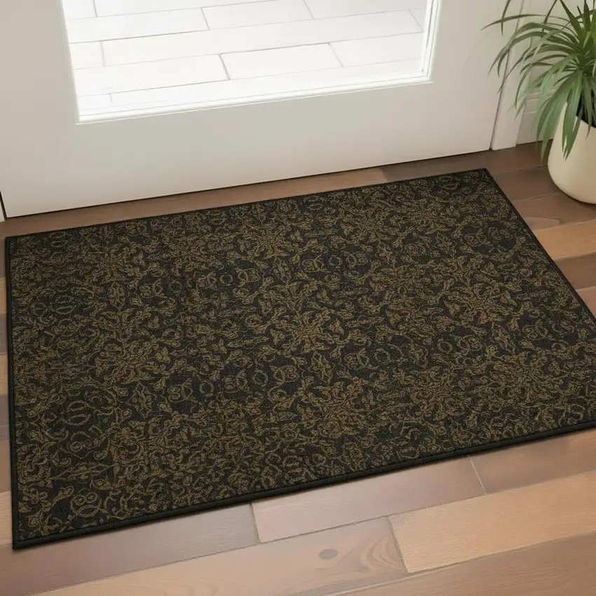 Brown And Charcoal Medallion Washable Area Rug With UV Protection Photo 2