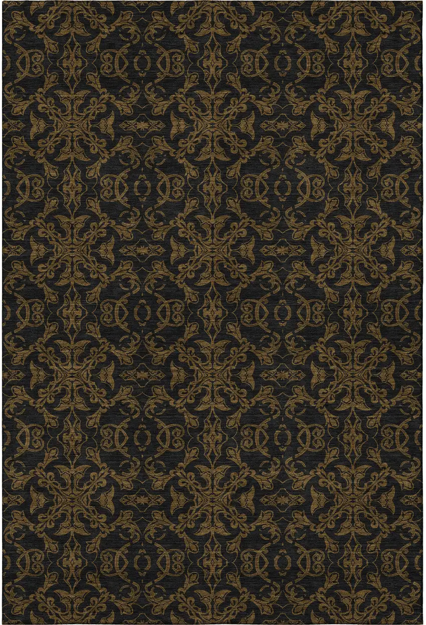 Brown And Charcoal Medallion Washable Area Rug With UV Protection Photo 4