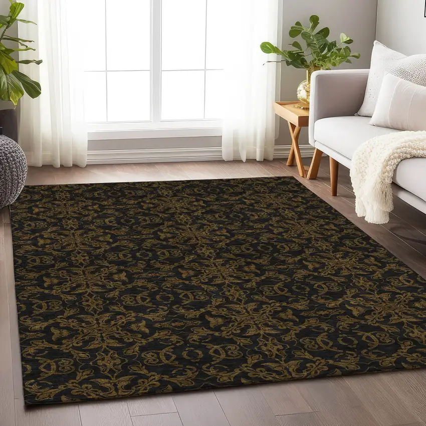Brown And Charcoal Medallion Washable Area Rug With UV Protection Photo 6