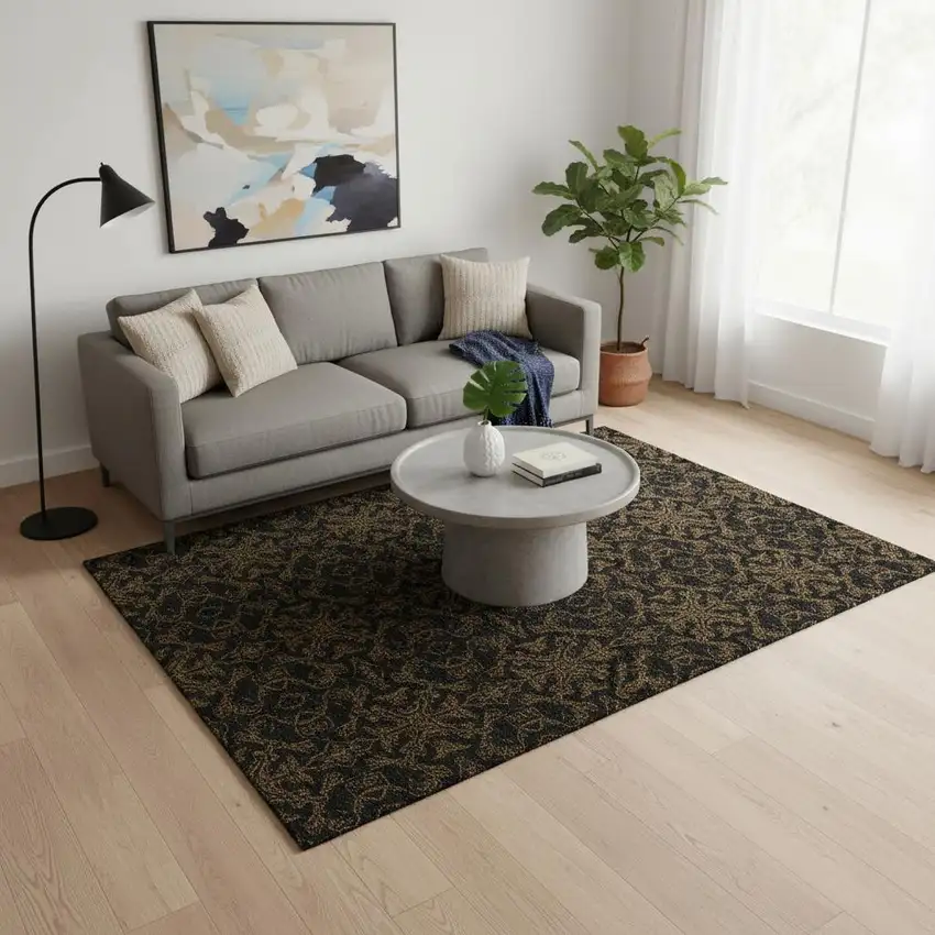 Brown And Charcoal Medallion Washable Area Rug With UV Protection Photo 2