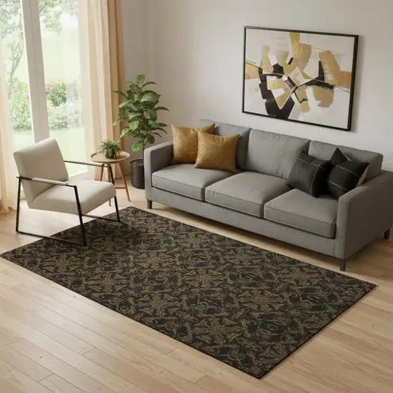 Brown And Charcoal Medallion Washable Area Rug With UV Protection Photo 1