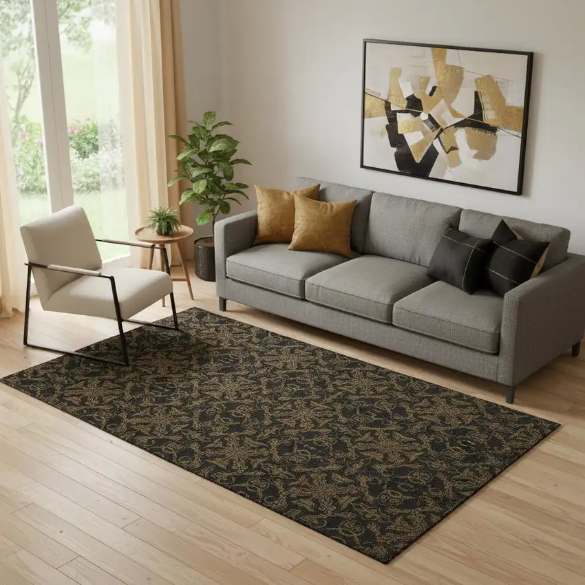 Brown And Charcoal Medallion Washable Area Rug With UV Protection Photo 1