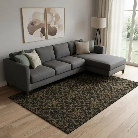 Brown And Charcoal Medallion Washable Area Rug With UV Protection Photo 1