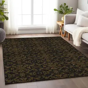 Photo of Brown And Charcoal Medallion Washable Area Rug With UV Protection