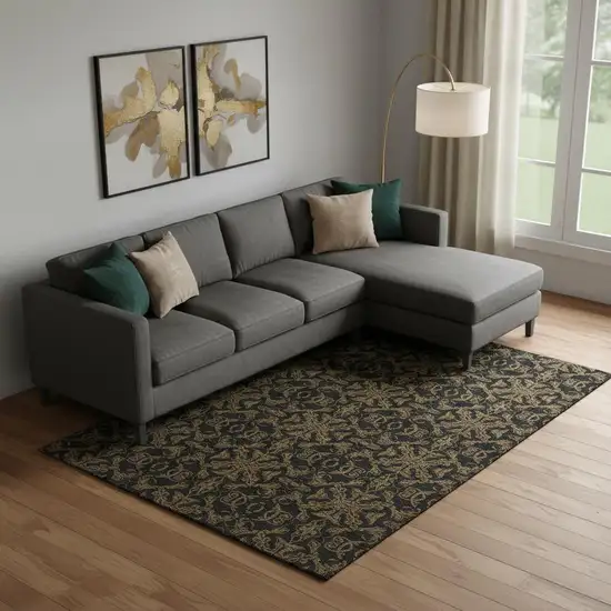 Brown And Charcoal Medallion Washable Area Rug With UV Protection Photo 1