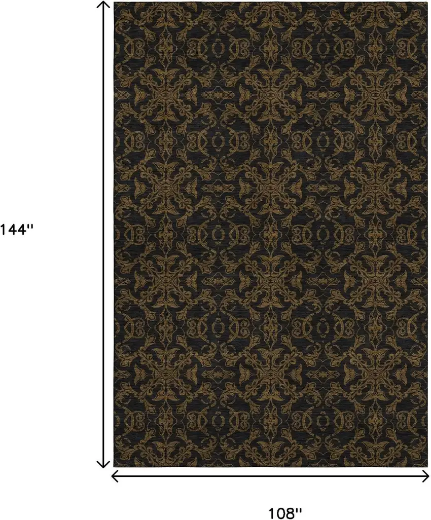 Brown And Charcoal Medallion Washable Area Rug With UV Protection Photo 3