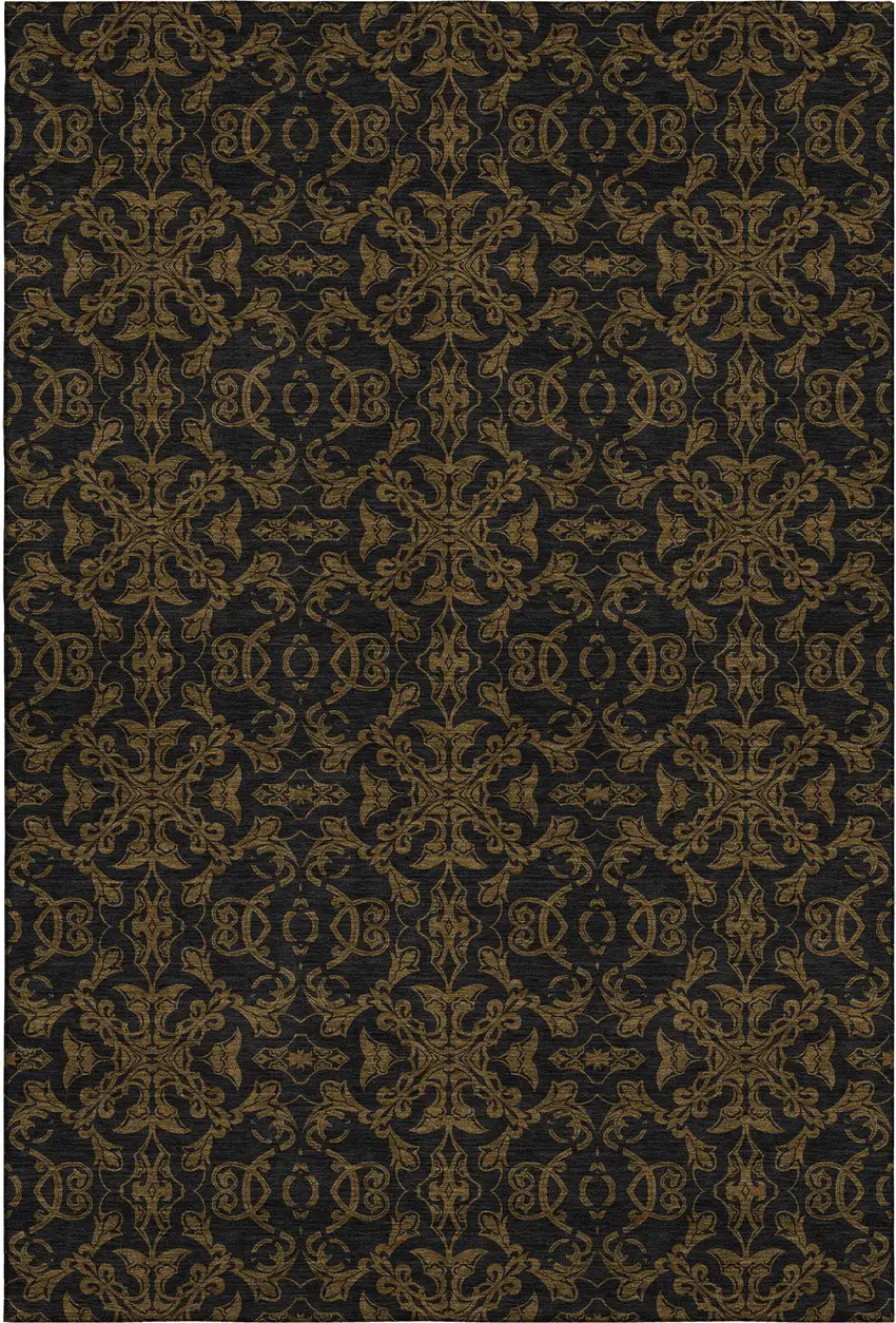 Brown And Charcoal Medallion Washable Area Rug With UV Protection Photo 1