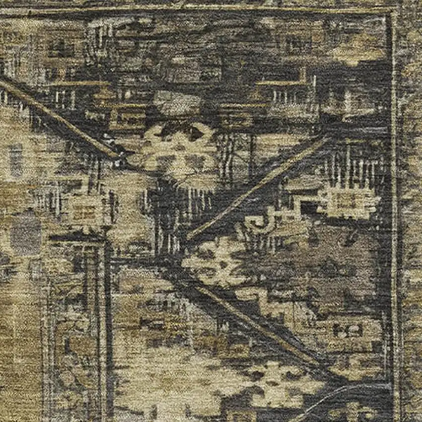 Brown And Charcoal Oriental Washable Area Rug With UV Protection Photo 2