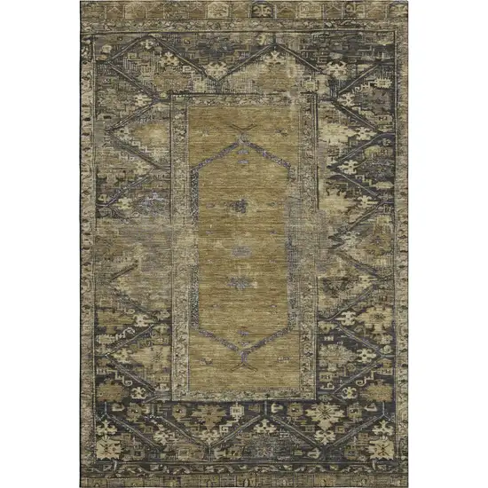 Brown And Charcoal Oriental Washable Area Rug With UV Protection Photo 1