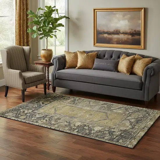 Brown And Charcoal Oriental Washable Area Rug With UV Protection Photo 2