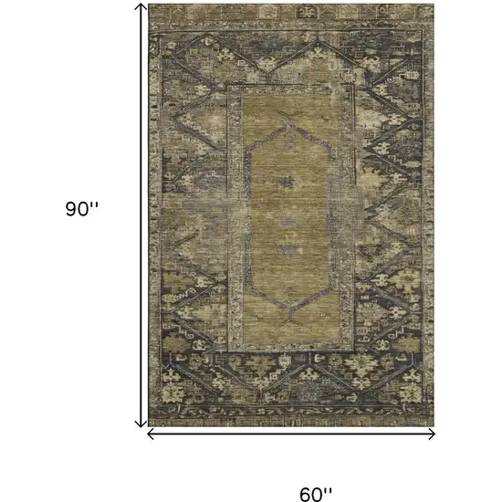 Brown And Charcoal Oriental Washable Area Rug With UV Protection Photo 9