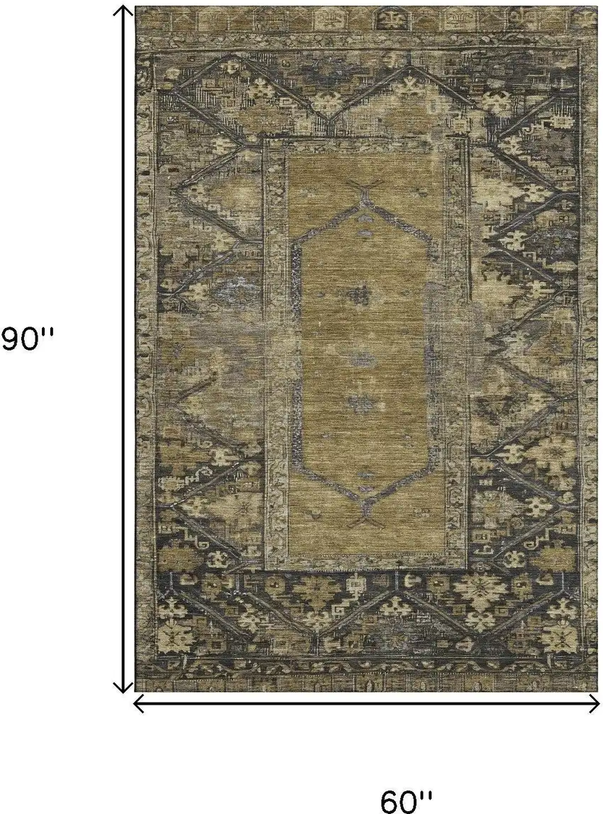 Brown And Charcoal Oriental Washable Area Rug With UV Protection Photo 9