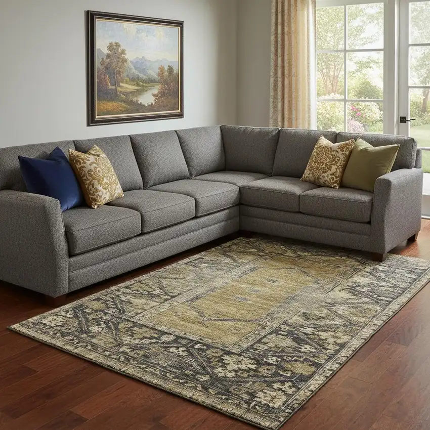 Brown And Charcoal Oriental Washable Area Rug With UV Protection Photo 2