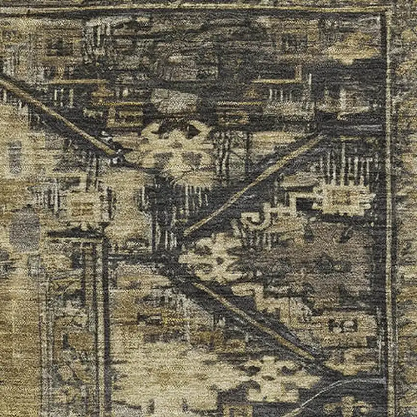 Brown And Charcoal Oriental Washable Area Rug With UV Protection Photo 2