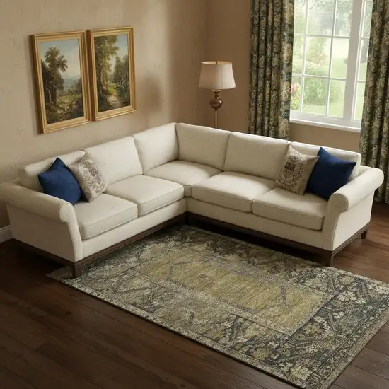 Brown And Charcoal Oriental Washable Area Rug With UV Protection Photo 2