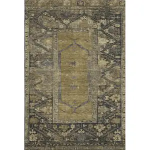 Photo of Brown And Charcoal Oriental Washable Area Rug With UV Protection