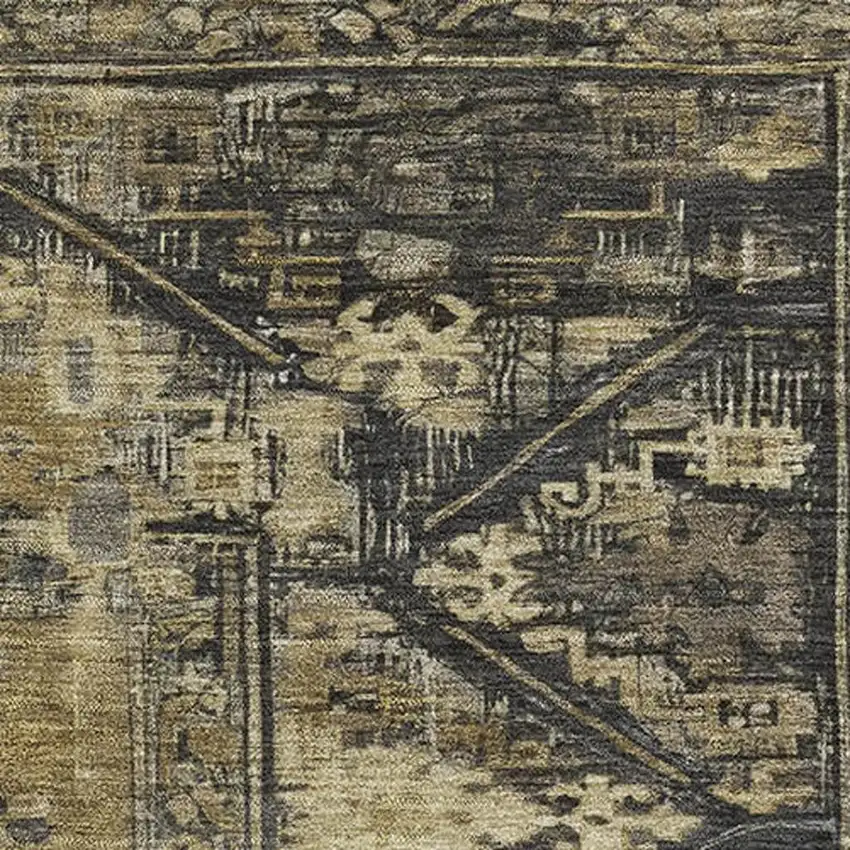 Brown And Charcoal Oriental Washable Area Rug With UV Protection Photo 2