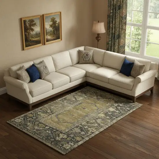 Brown And Charcoal Oriental Washable Area Rug With UV Protection Photo 2