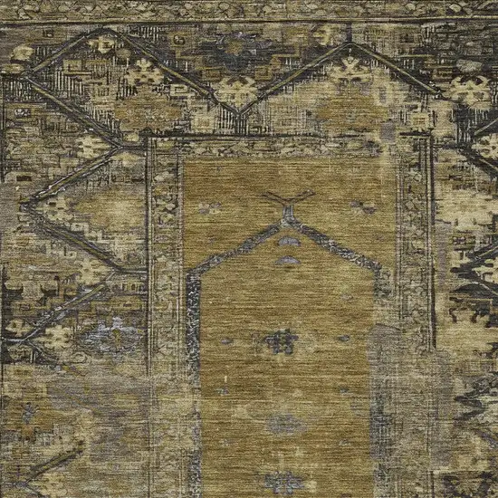 Brown And Charcoal Oriental Washable Indoor Outdoor Area Rug Photo 4