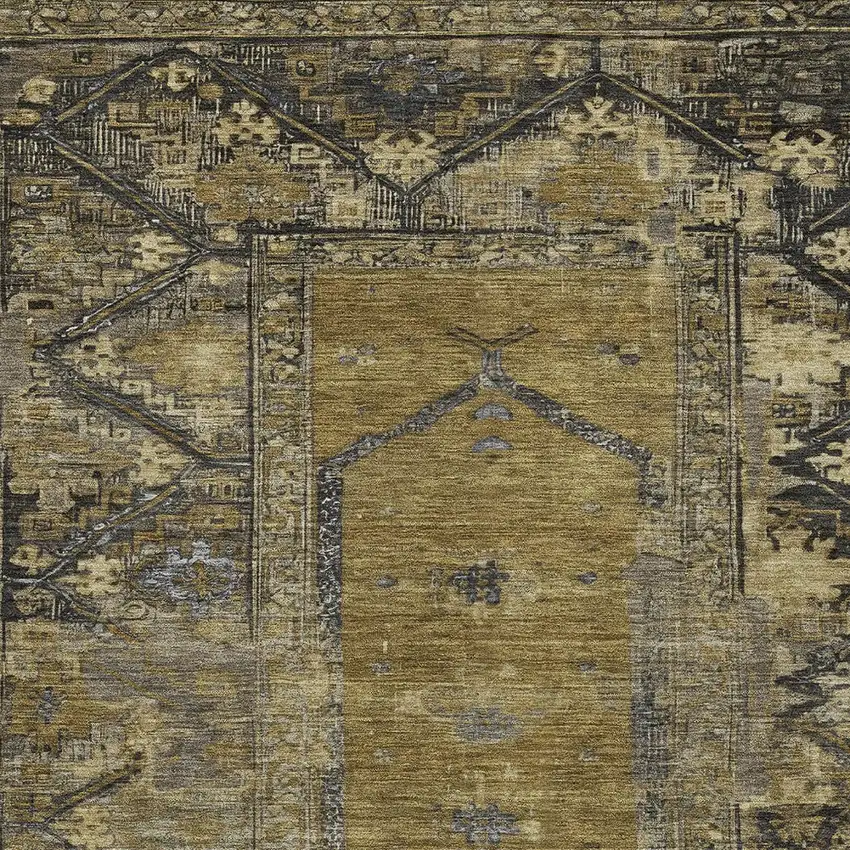 Brown And Charcoal Oriental Washable Indoor Outdoor Area Rug Photo 4