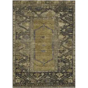Photo of Brown And Charcoal Oriental Washable Indoor Outdoor Area Rug