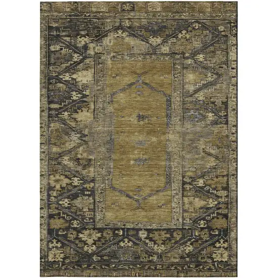Brown And Charcoal Oriental Washable Indoor Outdoor Area Rug Photo 5