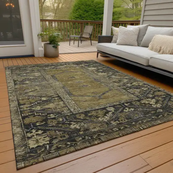 Brown And Charcoal Oriental Washable Indoor Outdoor Area Rug Photo 9