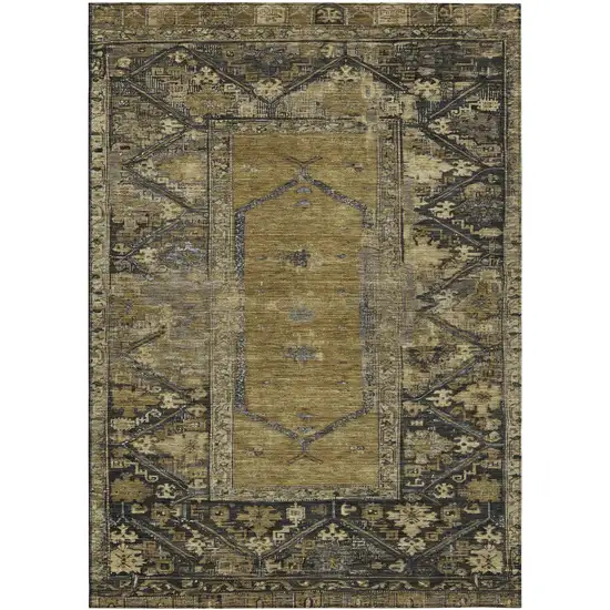 Brown And Charcoal Oriental Washable Indoor Outdoor Area Rug Photo 1
