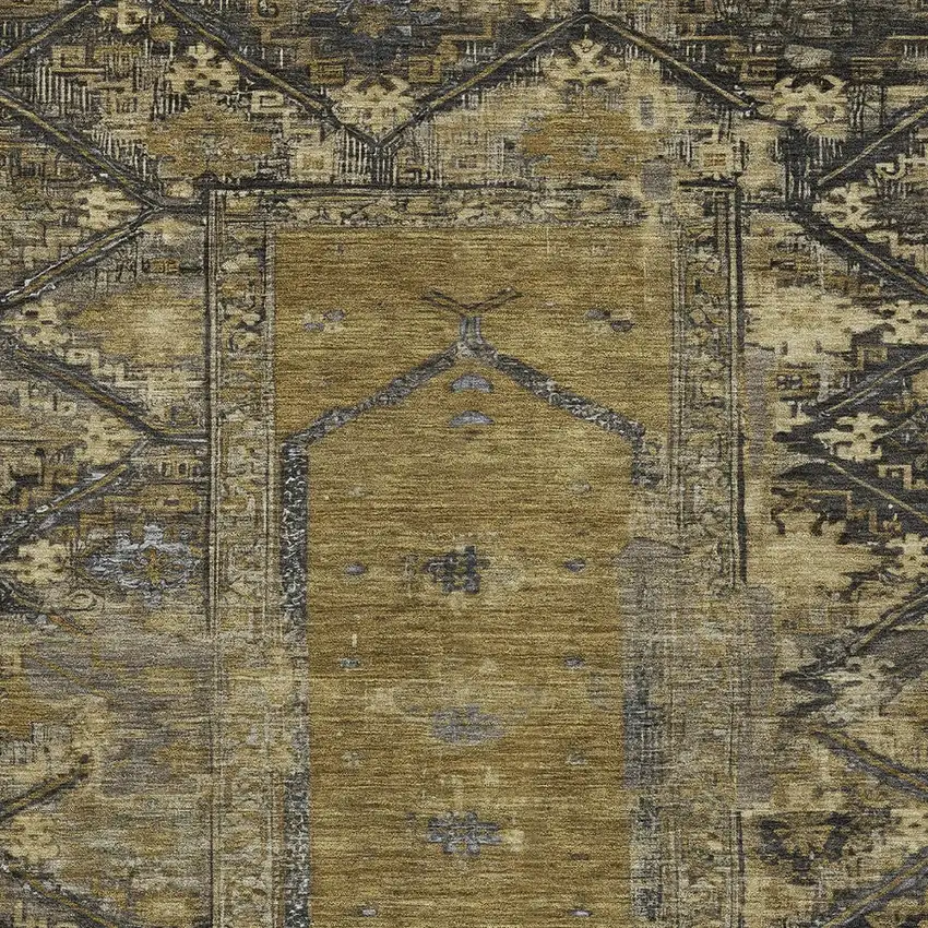 Brown And Charcoal Oriental Washable Indoor Outdoor Area Rug Photo 4