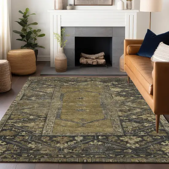 Brown And Charcoal Oriental Washable Indoor Outdoor Area Rug Photo 8