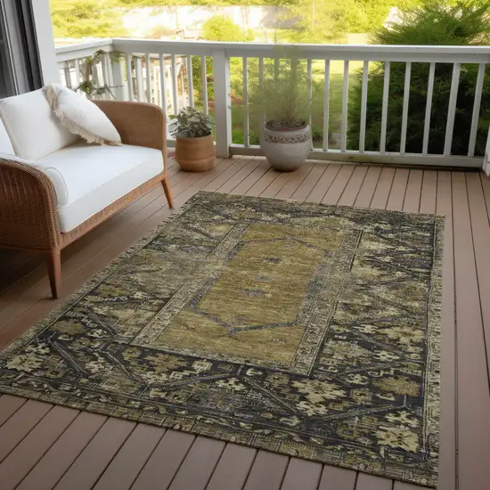 Brown And Charcoal Oriental Washable Indoor Outdoor Area Rug Photo 7