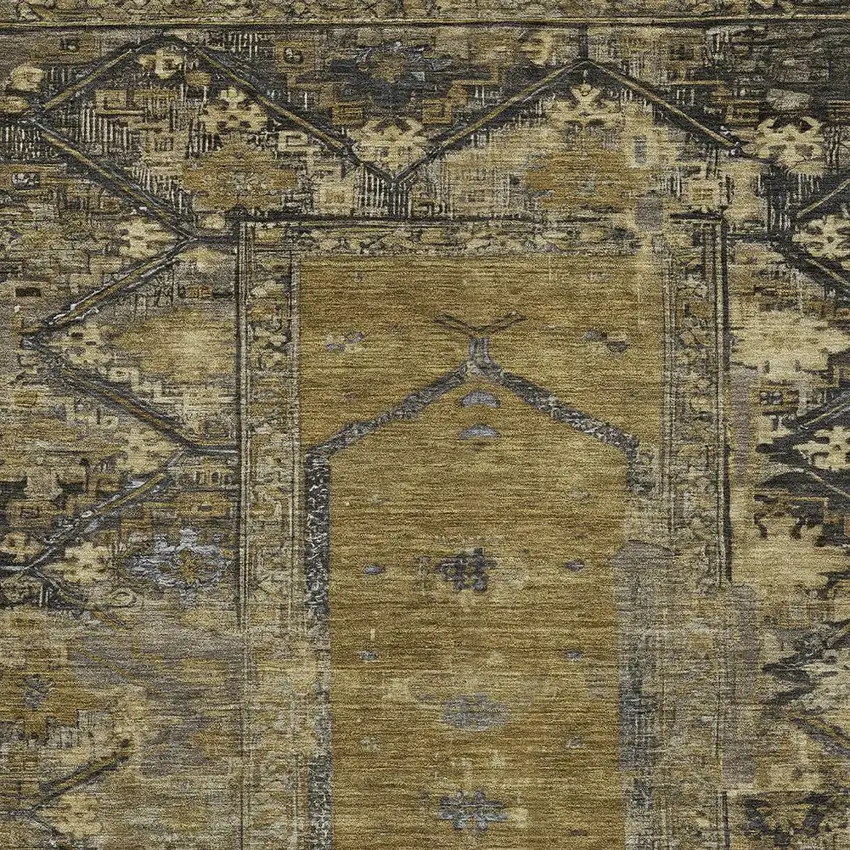 Brown And Charcoal Oriental Washable Indoor Outdoor Area Rug Photo 4