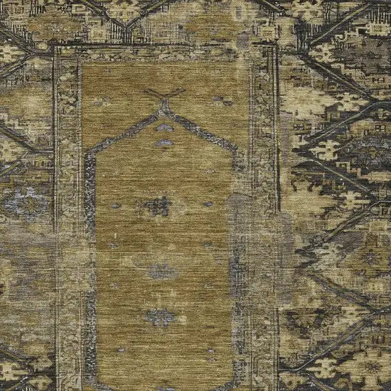 Brown And Charcoal Oriental Washable Indoor Outdoor Area Rug Photo 4