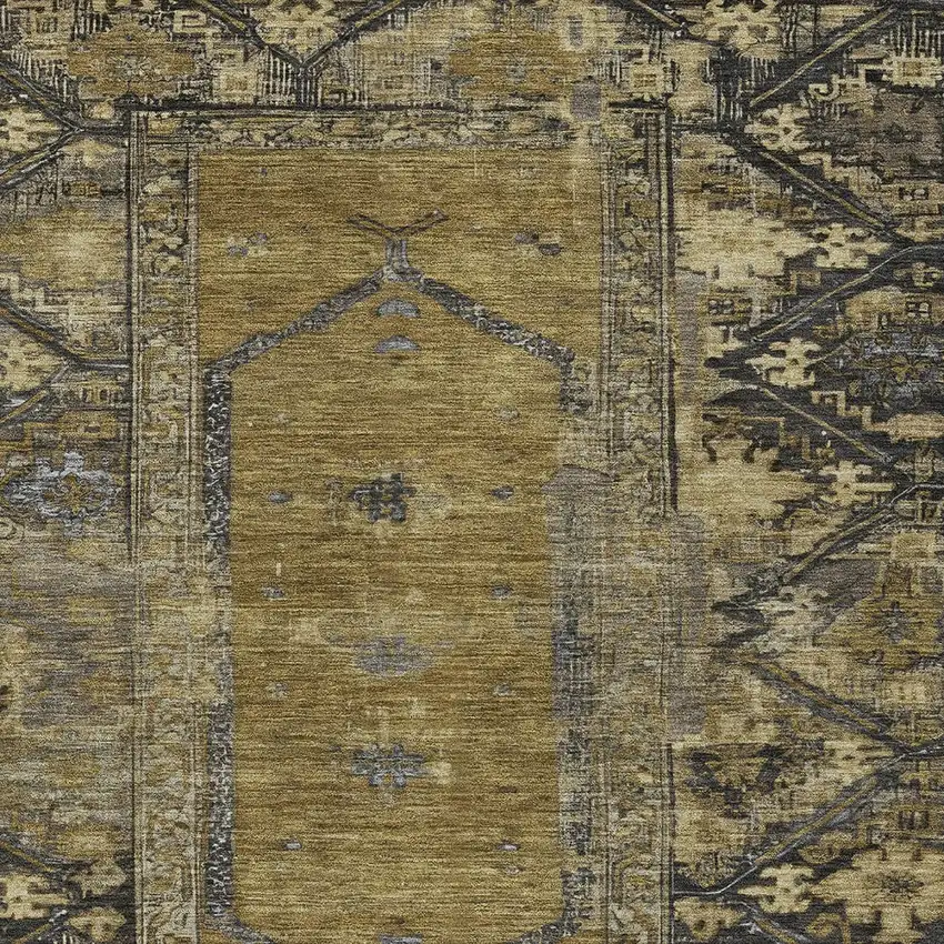 Brown And Charcoal Oriental Washable Indoor Outdoor Area Rug Photo 4