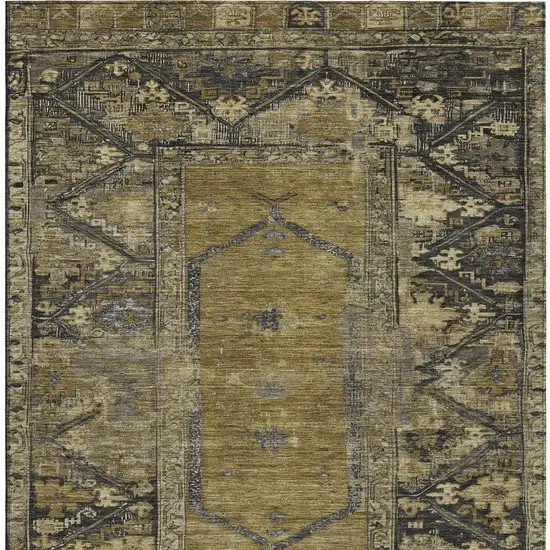 Brown And Charcoal Oriental Washable Indoor Outdoor Area Rug Photo 5
