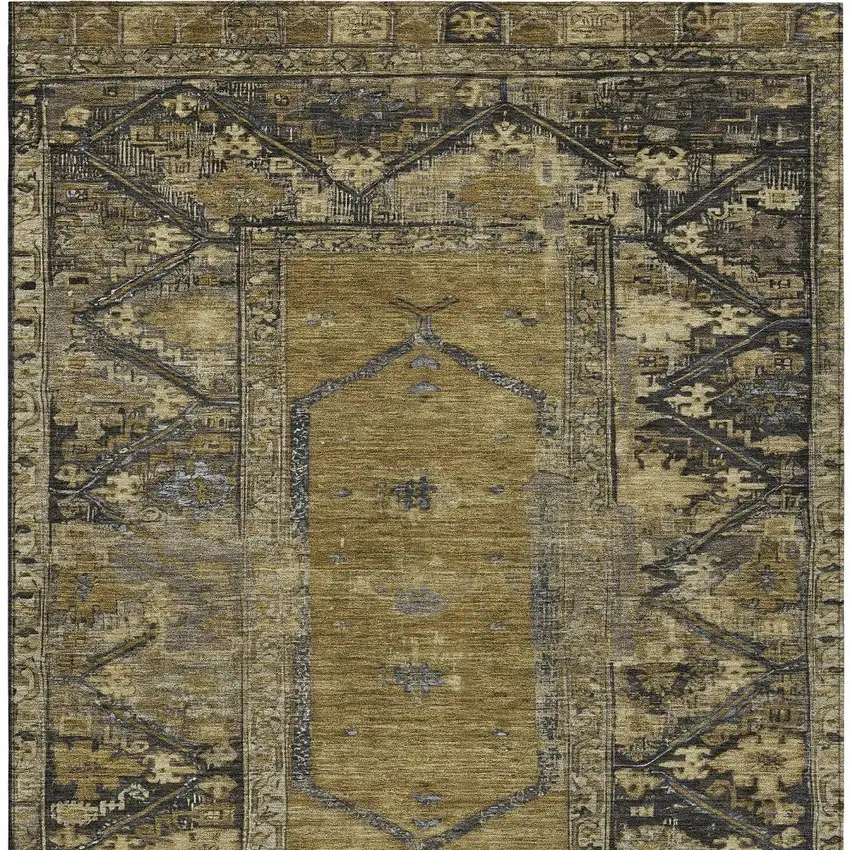 Brown And Charcoal Oriental Washable Indoor Outdoor Area Rug Photo 5