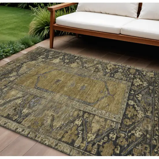 Brown And Charcoal Oriental Washable Indoor Outdoor Area Rug Photo 2