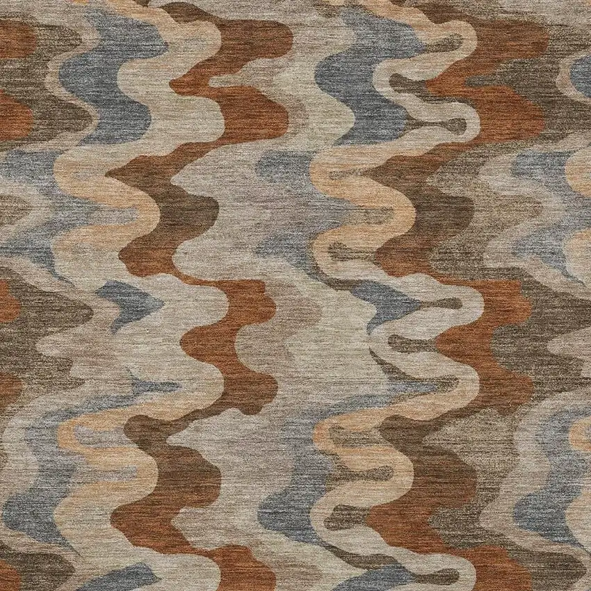 Brown And Chocolate Abstract Washable Indoor Outdoor Area Rug Photo 2