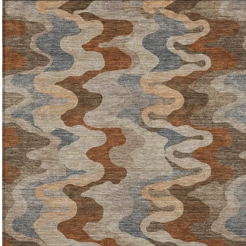 Brown And Chocolate Abstract Washable Indoor Outdoor Area Rug Photo 2