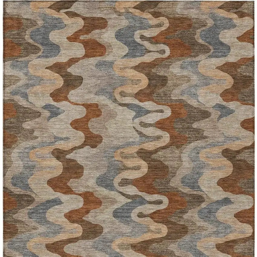 Brown And Chocolate Abstract Washable Indoor Outdoor Area Rug Photo 3