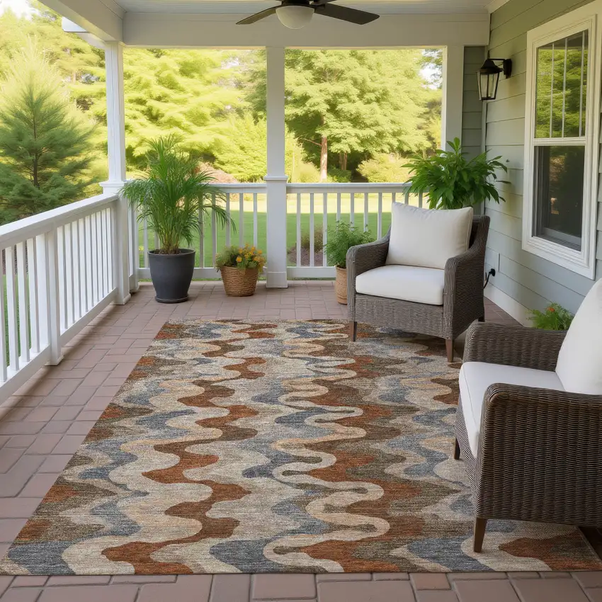 Brown And Chocolate Abstract Washable Indoor Outdoor Area Rug Photo 4
