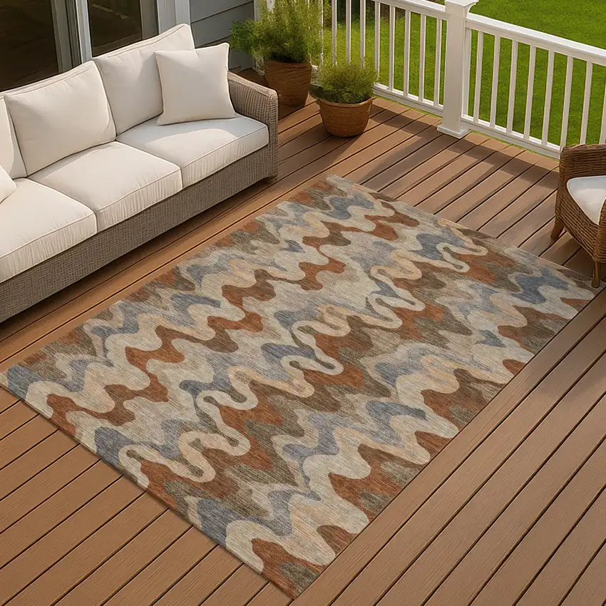 Brown And Chocolate Abstract Washable Indoor Outdoor Area Rug Photo 7