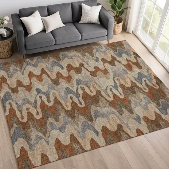 Brown And Chocolate Abstract Washable Indoor Outdoor Area Rug Photo 6