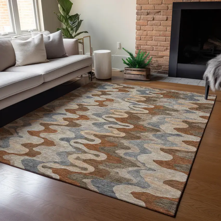 Brown And Chocolate Abstract Washable Indoor Outdoor Area Rug Photo 5