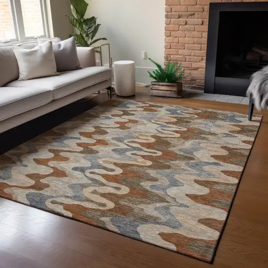 Brown And Chocolate Abstract Washable Indoor Outdoor Area Rug Photo 5