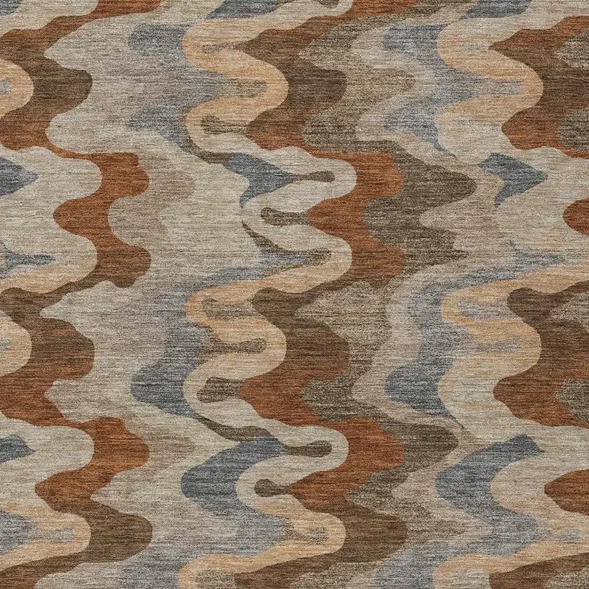 Brown And Chocolate Abstract Washable Indoor Outdoor Area Rug Photo 2
