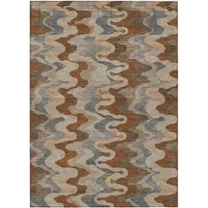 Photo of Brown And Chocolate Abstract Washable Indoor Outdoor Area Rug