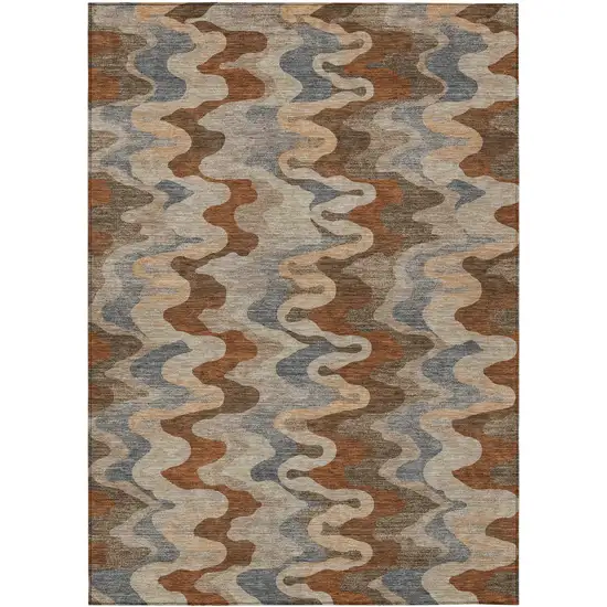 Brown And Chocolate Abstract Washable Indoor Outdoor Area Rug Photo 1
